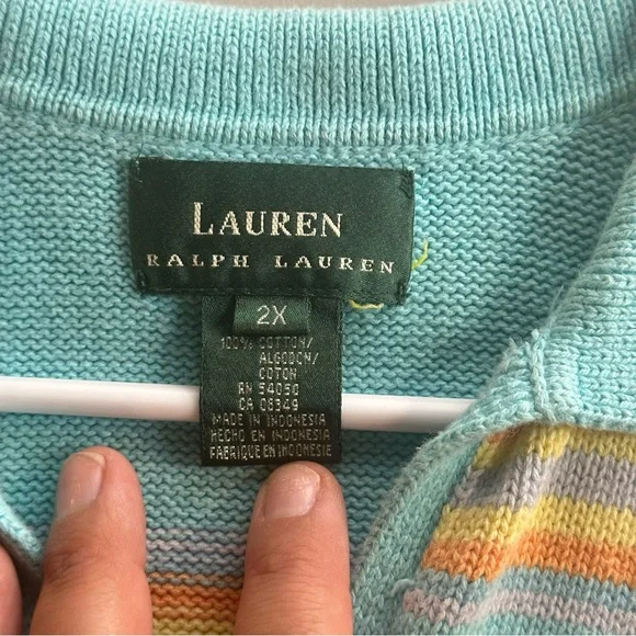 Vintage Ralph Lauren Turquoise Striped Cotton Sweater Vest Size 2XL Preppy Golf - Picture 4 of 6